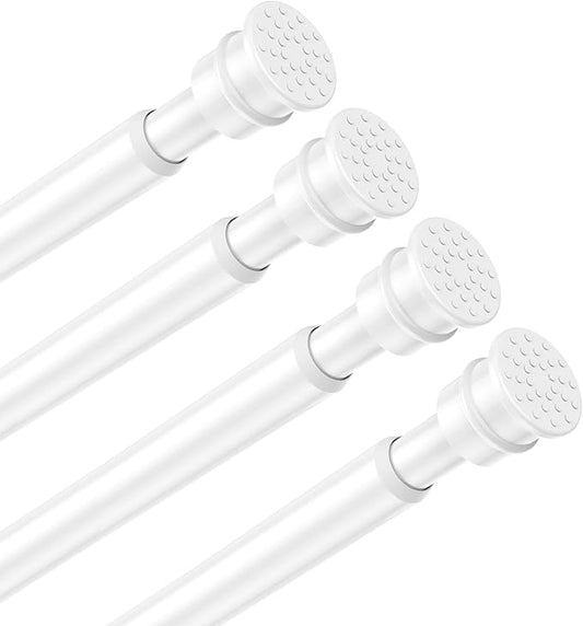 Tension Curtain Rod 26 to 48 Inch Adjustable Tension Rods 4 Pack Expandable Spring Tension Rod White No Drilling for Closet Kitchen Cupboard Wardrobe Door Bookshelf DIY Projects
