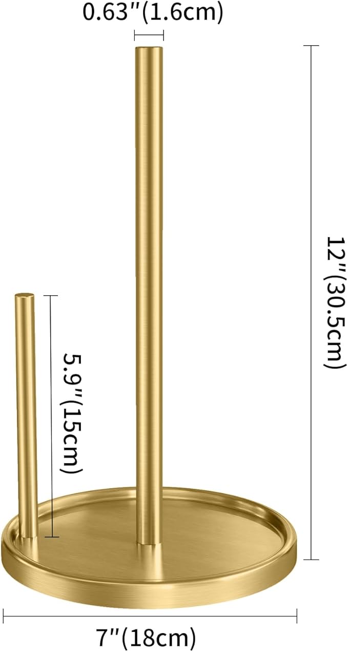 Jesginboo Paper Towel Holder Countertop, Gold Kitchen Paper Towels Holder, Paper Roll Holder with Weighted Base
