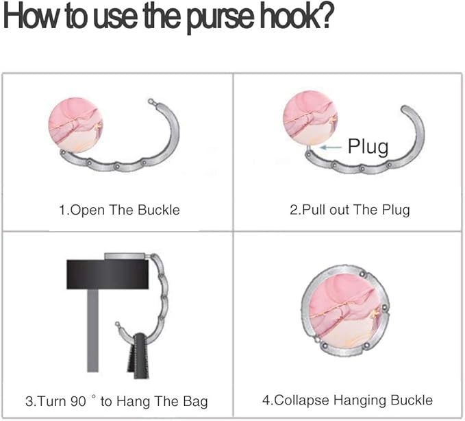 Foldable Purse Hook Womens Bag Table Hanger Collection Desk Hooks for Purse (4pack Beautiful Marble Hook)