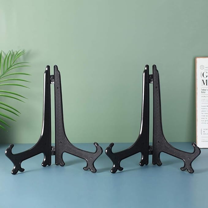 Artliving (4 Pack) 12 Inch Plastic Display Stand, Black Easel Display Photo Holder Stand, Displays Picture Frames, Cookbooks, Tablets and Art