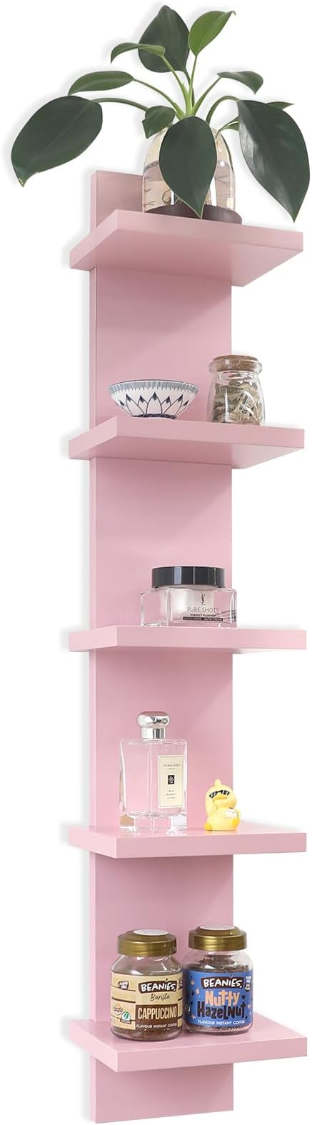 Homaterial 5 Tier Wall Shelf Unit, Decorative Wall Mount Vertical Shelving,Modern Column Floating Shelves for Bedrooms, Living Rooms 36.6" Height Pink