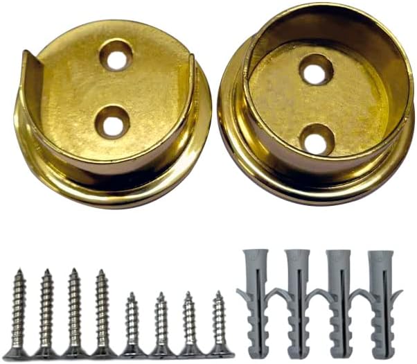 QCAA Extra Heavy Duty Premium Solid Brass Closet Pole Socket Set, 1-1/2 inch, with Stainless Screws, Polish Brass Lacquered, 1 Pair, Made in Taiwan