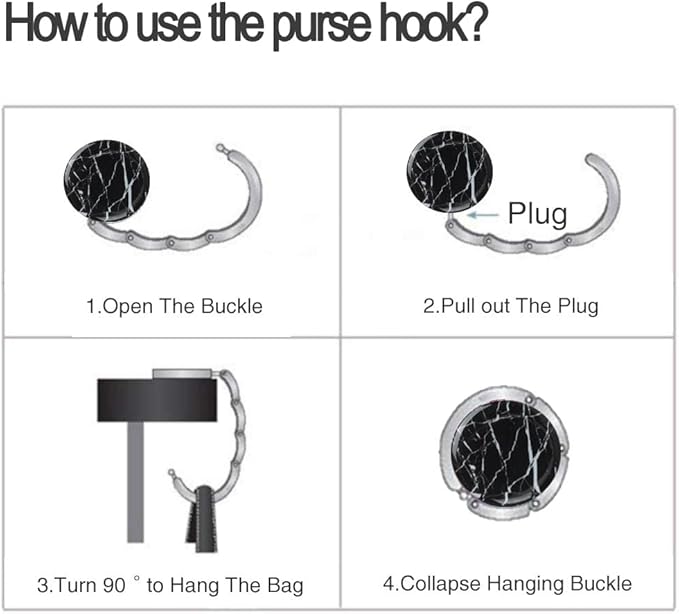 Bosketo Foldable Purse Hook Womens Bag Table Hanger Collection Desk Hooks for Purse (1pack Black Marble Hook)