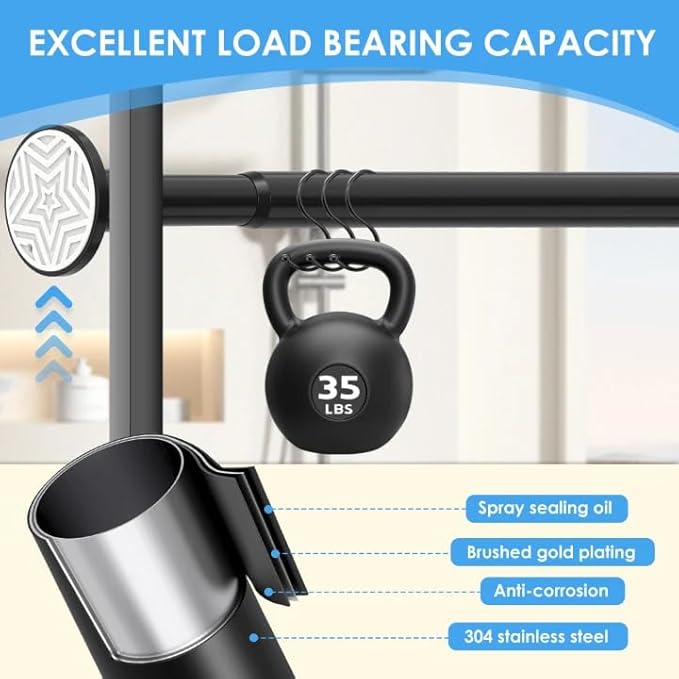 Outdoor Curtain Rod 31-144 inch Adjustable Long Spring Black ShowerTension Curtain Rod Extra Long Outdoor Rods for Patio Bathroom Windows No Drilling, No Rust