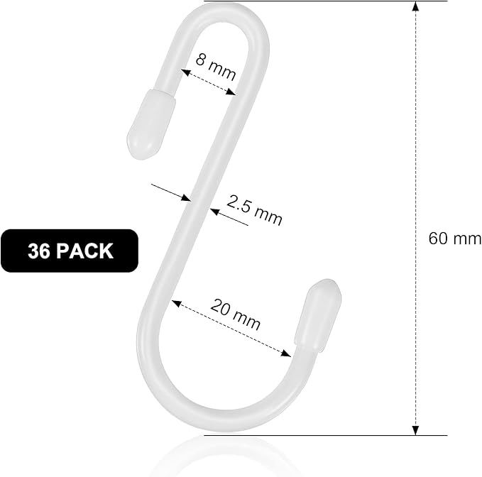 Hotop 36 Pcs White S Hooks for Hanging 2.4 Inch Heavy Duty S Shaped Hook Rack Metal Non Slip Hanger for Christmas Tree Stocking Kitchen Pot Utensils Closet Wire Bathroom Bedroom Pan Bag Towel Plant