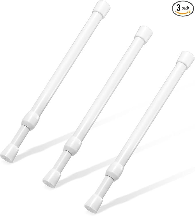 Spring Tension Rod, Goowin Small Tension Rod, 5/8" Diameter No Drilling Expandable Short Tension Rods Spring Rods, Tension Rods for Closet, Cupboard, Hanging Clothes, White, 3 Pack (10-15.7 inch)