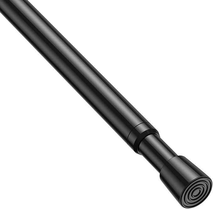 1 Pack Spring Tension Rods 33-59 Inches, 5/8 Inch Diameter Black No Drill Spring Loaded Adjustable Extendable, Small Short Tension Curtain Rod for Windows Kitchen Doorway Closet Cupboard
