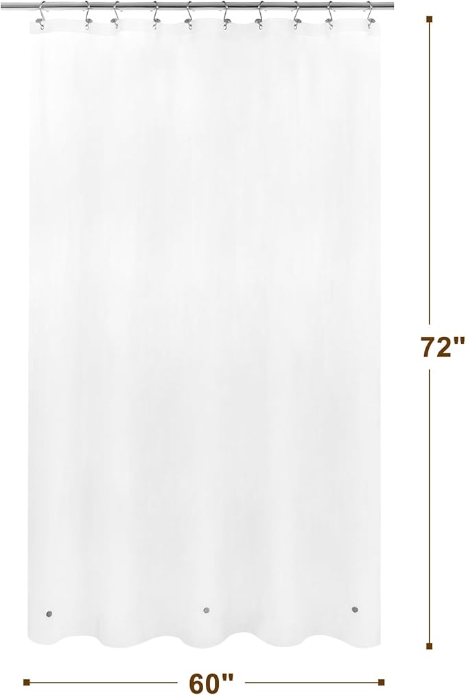 Barossa Design 60" x 72" Frosted Shower Curtain Liner with 3 Magnets - Waterproof PEVA Shower Liner for Bathroom Stall, PVC Free, Metal Grommets - Frost, 60x72