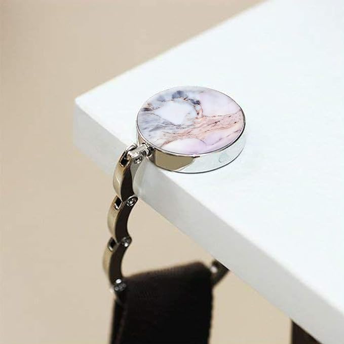 Bosketo Foldable Purse Hook Womens Bag Table Hanger Collection Desk Hooks for Purse (1pack Light Pink Marble Hook)