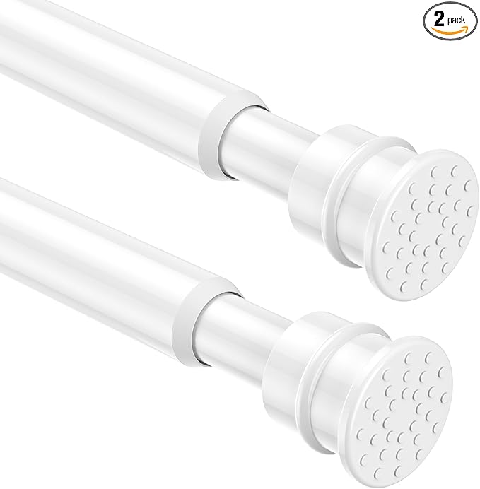 Tension Curtain Rod 26 to 48 Inch Adjustable Tension Rods 2 Pack Expandable Spring Tension Rod White No Drilling for Closet Kitchen Cupboard Wardrobe Door Bookshelf DIY Projects