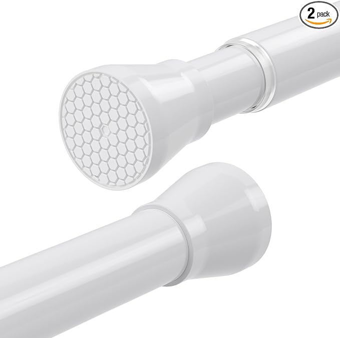 Tension Curtain Rod 2 Pack 30-64 Inch Curtain Rods No Drilling White Tension Spring Rod Adjustable Curtain Rod Expandable Pressure shower Rod for Windows Closet Doorway