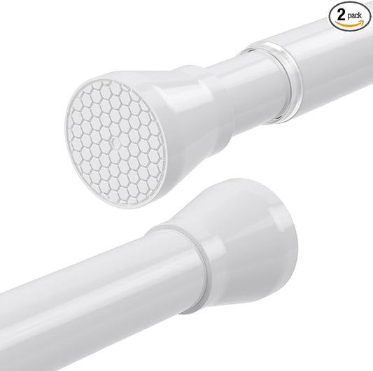 Tension Curtain Rod 2 Pack 30-64 Inch Curtain Rods No Drilling White Tension Spring Rod Adjustable Curtain Rod Expandable Pressure shower Rod for Windows Closet Doorway