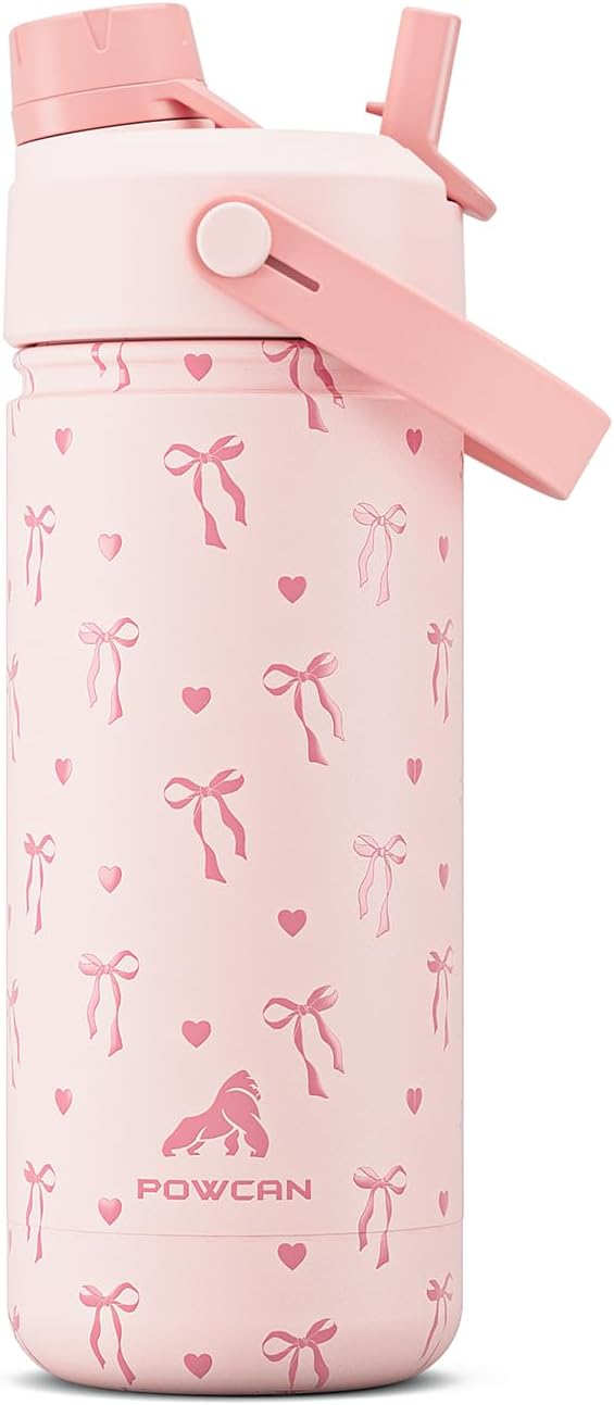 18 oz Insulated Water Bottle for Teens Girls: 2-in-1 Straw Spout Lid, Leakproof, BPA-Free, Easy Carry, 24H Cold, Cute Patterns, Insulated Stainless Steel Cup for School, Travel, Gift (Sweetheart Bow)