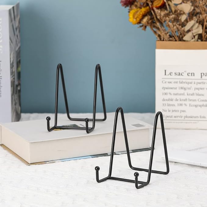 Plate Stands for Display - Iron Easel Stand Plate Holder Display Stand Picture Frame Stand for Pictures | Photo|Decorative Plate |Dish | Tabletop Art - 4.5 inch-Black(6 Pack)
