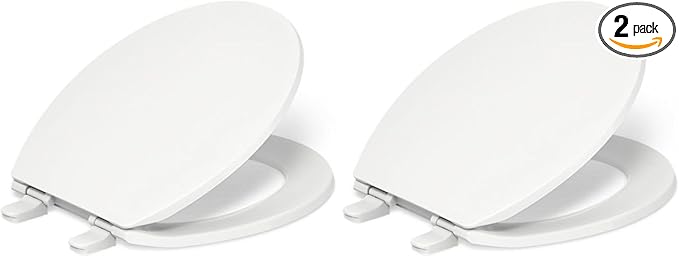 KOHLER 20111-0 Brevia, Slow Close Toilet Seat, Round Toilet Seat, Grip-Tight Bumpers Quick-Attach Hardware, White (Pack of 2)