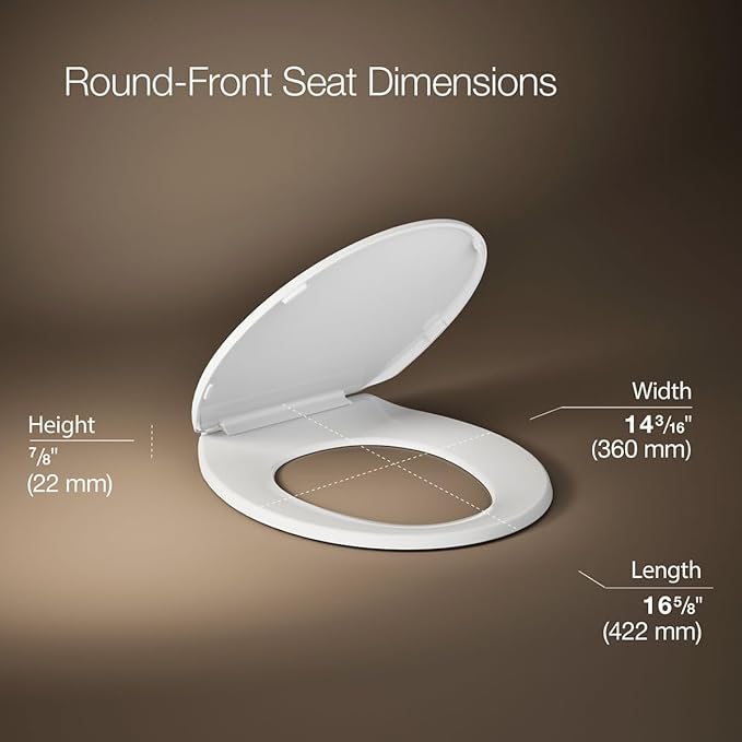 KOHLER 20111-0 Brevia, Slow Close Toilet Seat, Round Toilet Seat, Grip-Tight Bumpers Quick-Attach Hardware, White (Pack of 2)
