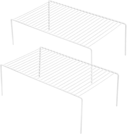 iPEGTOP Kitchen Cabinet Storage Shelf Rack, Set of 2 Large (15.7 x 9.4 Inch) Rustproof Metal Wire Shelves Spice Shelf Rack Cupboard Organizer for Pantries Countertops Utensils Organization, White
