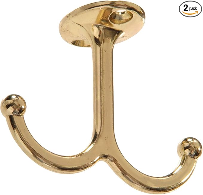 Hardware Essentials 852305 Under Shelf Coat Hook Brass Plated -2 Pack