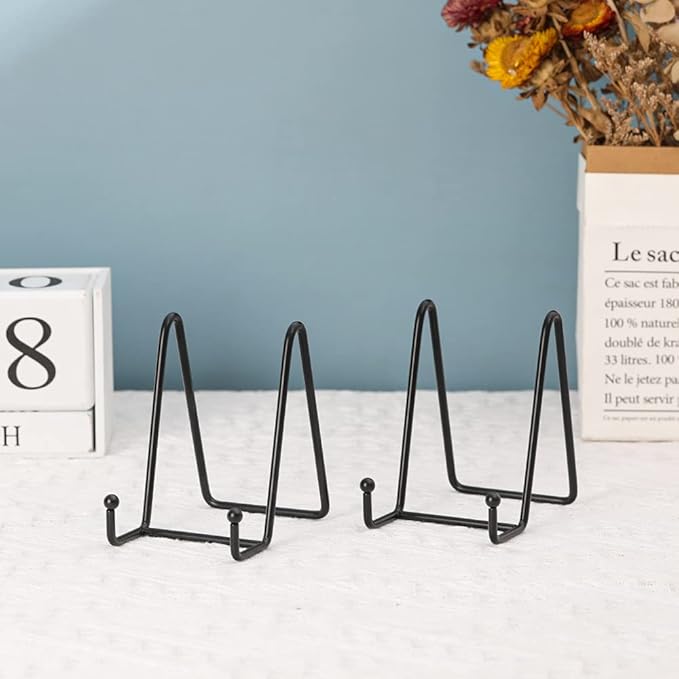 Artliving Plate Stands for Display - Iron Easel Stand Plate Holder Display Stand Picture Frame Stand for Pictures | Photo|Decorative Plate |Dish | Tabletop Art - 4.5 inch-Black(2 Pack)