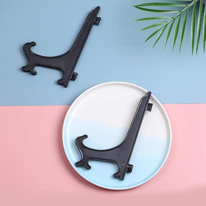 Artliving 7 Inch Black 12pcs/Set Plastic Easels Plate Display Stands Picture Frame Stand Holder