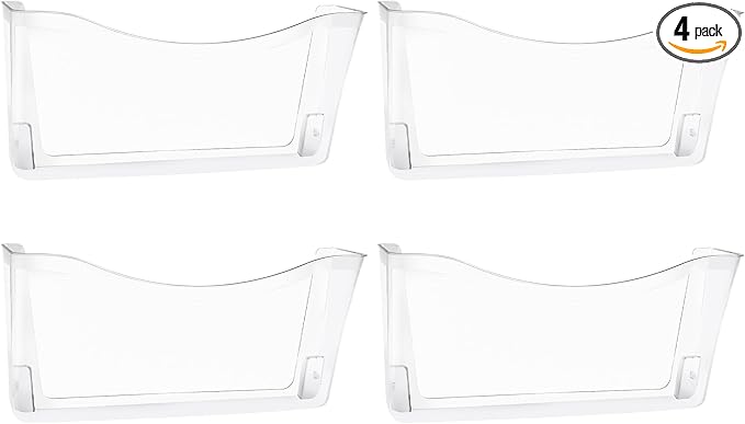 EASEPRES 4 Pack Clear Single Pocket Hanging File Organizer, Plastic Wall Mount Paper Mails Magazines Holder, Mounted Folder Bins for Office, School and Home, 13.85x3.14x6.88 inches