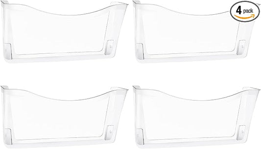 EASEPRES 4 Pack Clear Single Pocket Hanging File Organizer, Plastic Wall Mount Paper Mails Magazines Holder, Mounted Folder Bins for Office, School and Home, 13.85x3.14x6.88 inches