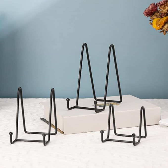 Plate Stands for Display - Iron Easel Stand Plate Holder Display Stand Picture Frame Stand for Pictures | Photo|Decorative Plate |Dish | Tabletop Art - 4.5 inch-Black(6 Pack)