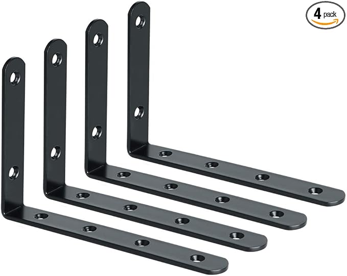 Alise Floating Shelf Brackets,Black Bracket for Shelves Heavy Duty L Bracket Corner Brace,Joint Angle Brace for Wood,6x4 Inch(Pack of 4)