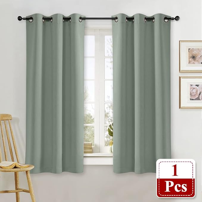 NICETOWN Greyish Green Blackout Curtain Window Drape Panel Noise Reducing Solid Grommet Top Blackout Room Darkening Curtain/Drape for Kid's Room (1 Piece, 42 inches Width x 63 inches Length)