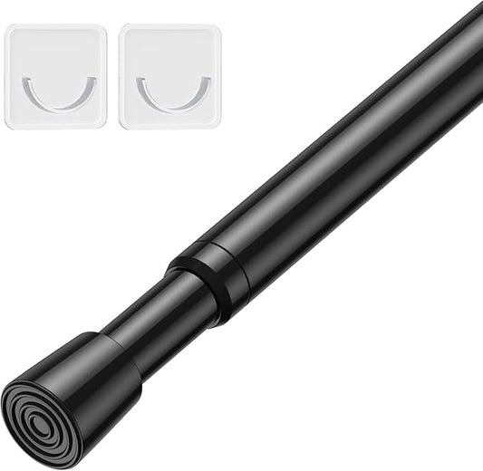 Tension Curtain Rod 26-39 Inch No Drilling Spring Loaded Curtain Rods Adjustable Extendable Tension Rods for Window Closet Bookshelf Kitchen Bathroom, Black