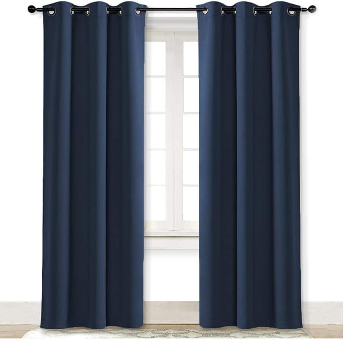 NICETOWN Curtain Blackout Drape Panel, Single Panel, 34 x 84 inch, Navy Blue, 3 Pass Microfiber Noise Reducing Thermal Insulated Window Drapery with Grommet