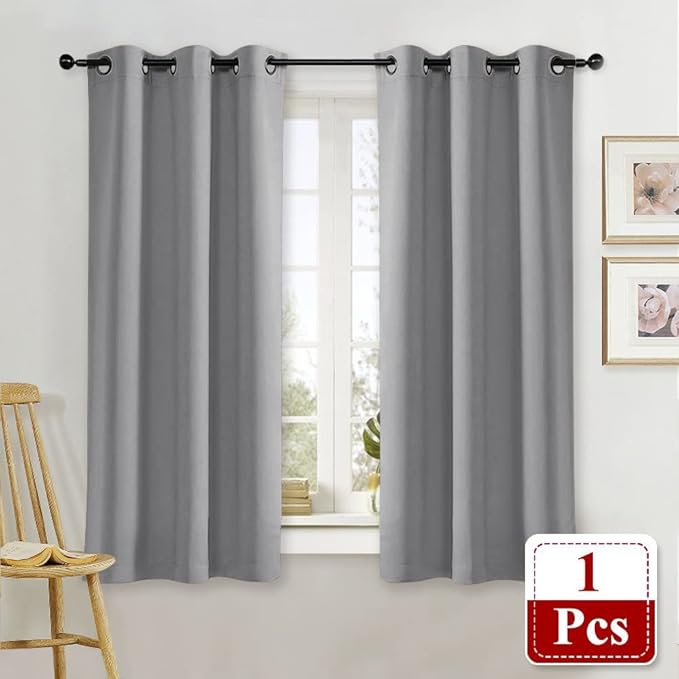 NICETOWN Blackout Curtain Blind for Bedroom Thermal Insulated Grommet Blackout Room Darkening Drape/Drapery (Single Panel, W42 x L63 inches, Silver Grey/Gray)