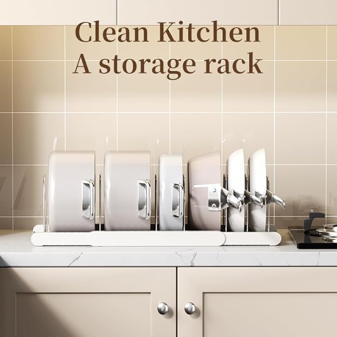 Pot Rack -Expandable Pan Organizer for Cabinet,Pot Lid Holder with 10 Adjustable Compartment for Kitchen Cabinet Cookware Baking Frying Rack,Black