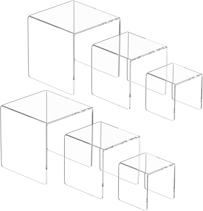 NIUBEE 2Set Acrylic Risers Display for Funko POP Figures,Clear Cake Stands for Candy Dessert Table Decorations-5"x6"x7"