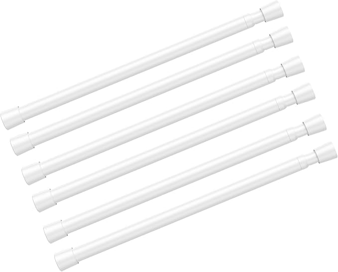 6pack White Tension Curtain Rod 16-26.9 inch Spring Tension Rod Curtain Rod Adjustable Spring Rod Extendable Tension Rod for Kitchen, Bathroom, Window, Closet.