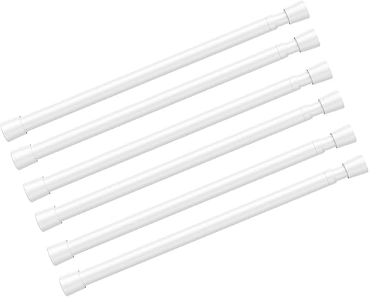 6pack White Tension Curtain Rod 16-26.9 inch Spring Tension Rod Curtain Rod Adjustable Spring Rod Extendable Tension Rod for Kitchen, Bathroom, Window, Closet.