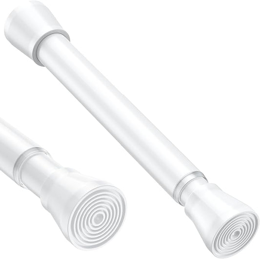 White Small Tension Curtain Rod 16-26 Inch,7/8" inch Adjustable Short Curtain Rod No Drilling,Spring Curtain Rod for Windows Kitchen Closet Doorway
