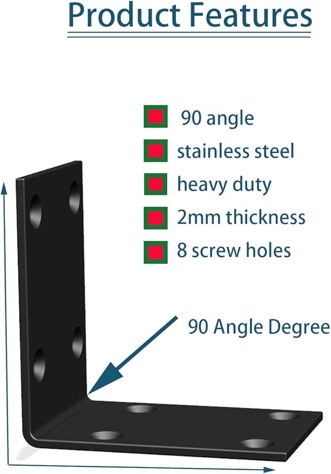 Black Stainless Steel Shelf Bracket,Joint Right Angle Bracket,L Shape Heavy Duty Metal Corner Brace Shelf Supporter for Wood Aufuga (20, 2.8x2.8x2)