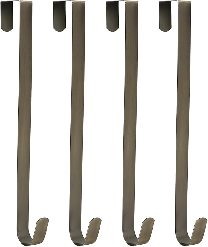 Sattiyrch 12" Wreath Hanger for Front Door,Steel Over The Door Hanger Hook,Wreath Door Hanger (Bronze,4)