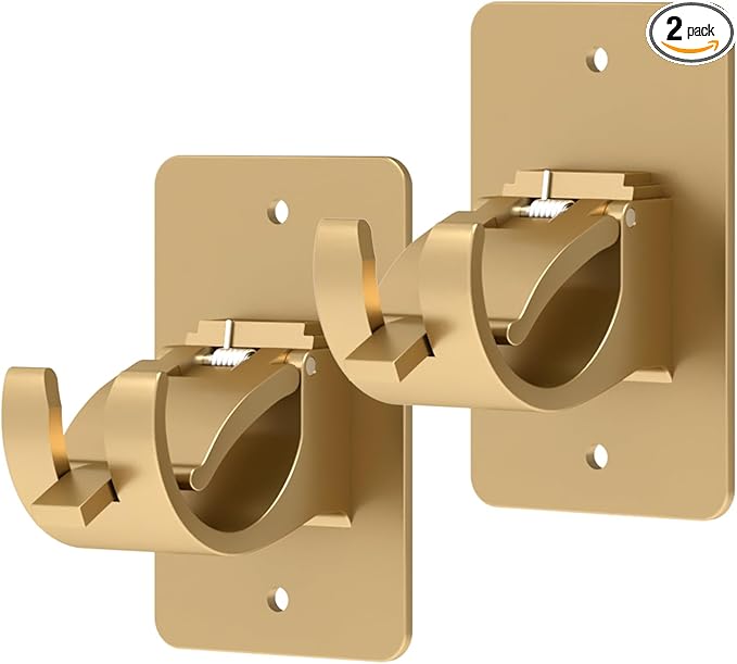 2 Pieces Self Adhesive Curtain Rod Bracket, Universal Plastic Curtain Rod Holders, No Drill Curtain Rod Brackets Curtain Rod Hooks for Bathroom, Bedroom, Livingroom(Gold)