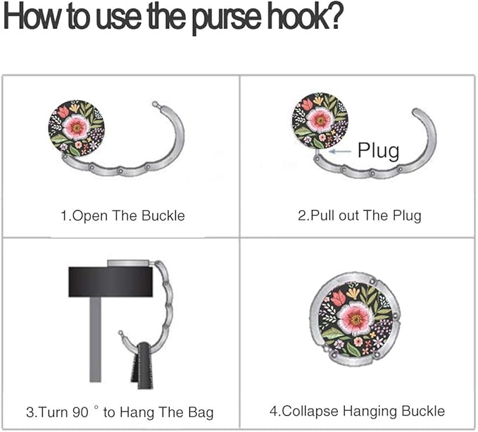 Bosketo Foldable Purse Hook Womens Bag Table Hanger Collection Desk Hooks for Purse (3 Pack Amazing Flower Hook)