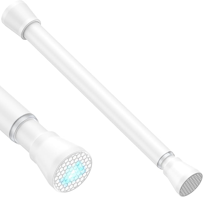 Tension Rod 16 to 26 Inch Adjustable Curtain Rod No Drilling White Tension Curtain Rod Spring Tension Curtain Rod for Bookshelf Diy Projects Kitchen Cupboard Bathroom Wardrobe 1PCS