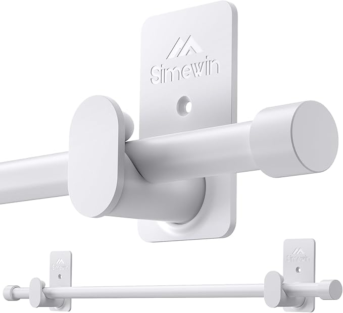 SIMEWIN Curtain Rods No Drilling for Windows 30 to 120 Inches, 5/8 Inch Diameter No Drill Small Curtain Rod Set with 3M Adhesive Brackets, White