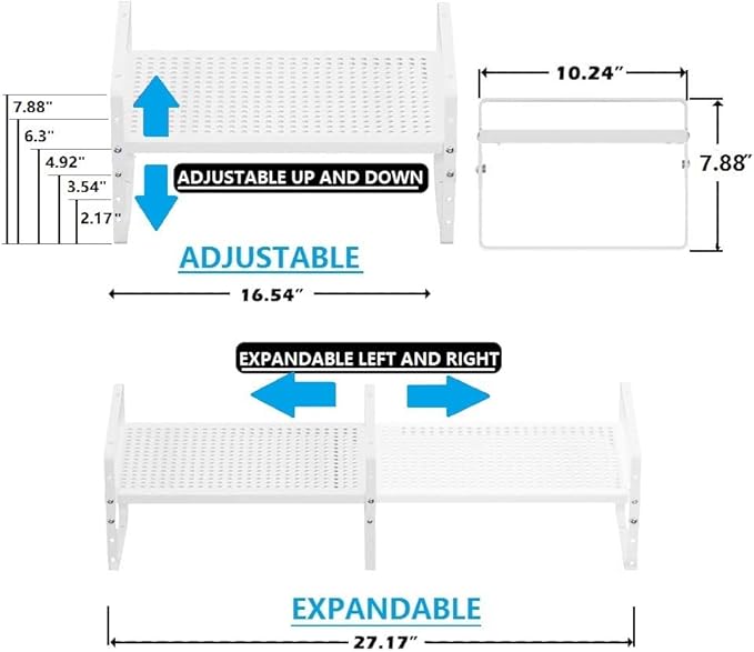 Expandable Shoe Rack Stackable Metal Pantry Storage Shelves Stand Adjustable Height Cabinet Shelf Organizer Racks Spice Shelving(1PACKS/WHITE,LARGE)