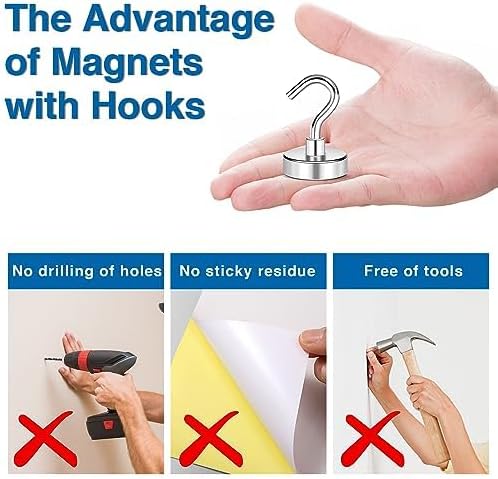 LOVIMAG Magnetic Hooks Heavy Duty 25 Pcs, 50lbs Magnets Hook for Cruise Cabins, Strong Magnets with Hooks for Classroom, Office, Neodymium Refrigerator Magnet for Fridge, Ceiling, Locker