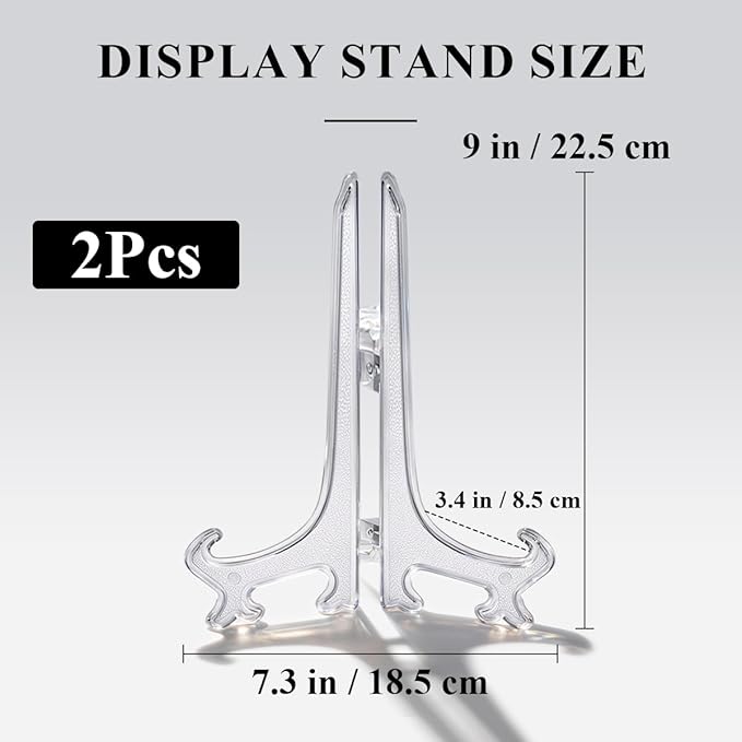 9 Inch Clear Acrylic Display Stand 2pcs Plate Holder Easel for Serving Trays Art Displays Table Numbers Restaurant Menu Holders Kitchen Decor Foldable