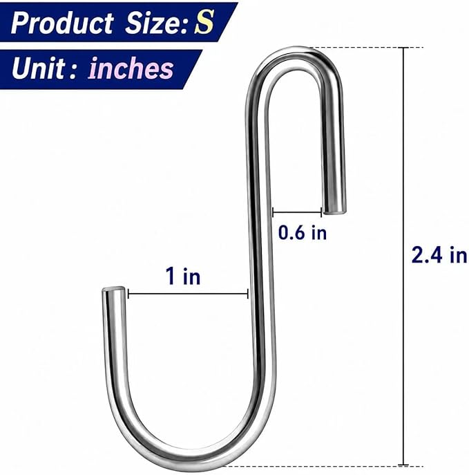 50 Pack 2.4 Inch Heavy Duty Stainless Steel S Hooks - S Shaped Metal Hanging Hooks for Kitchen Pots, Pans, Utensils, Jeans, Clothes, Bags, Hats, Towels, Plants, Wire Shelves & Racks