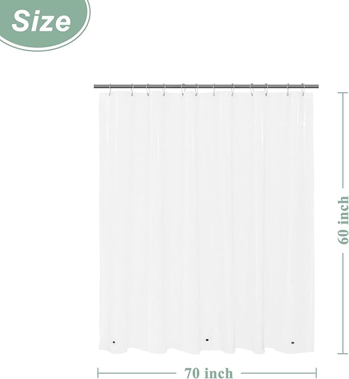 Mrs Awesome Clear Shower Curtain Liner with 3 Magnets, 70x60 Premium Flexible Sturdy Plastic Shower Curtain for Bathroom Lightweight, Waterproof, Clear