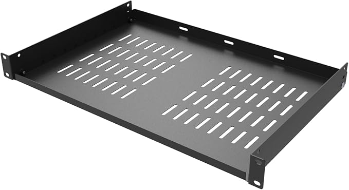 1U Disassembled Universal Server Rack Shelf Steel, 12" Deep Vented Cantilever Rack Tray for 19” Network Equipment Shelf Mounting, Black (12 inch)