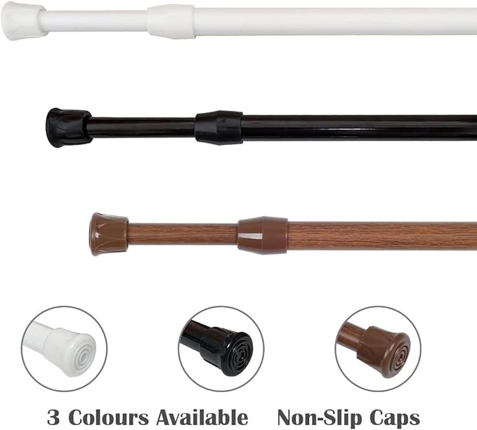 KXLife 6 Pack Spring Tension Curtain Rod 16-28", Tension Rods No Drill for Window, Cupboard Bars Rod, Oak